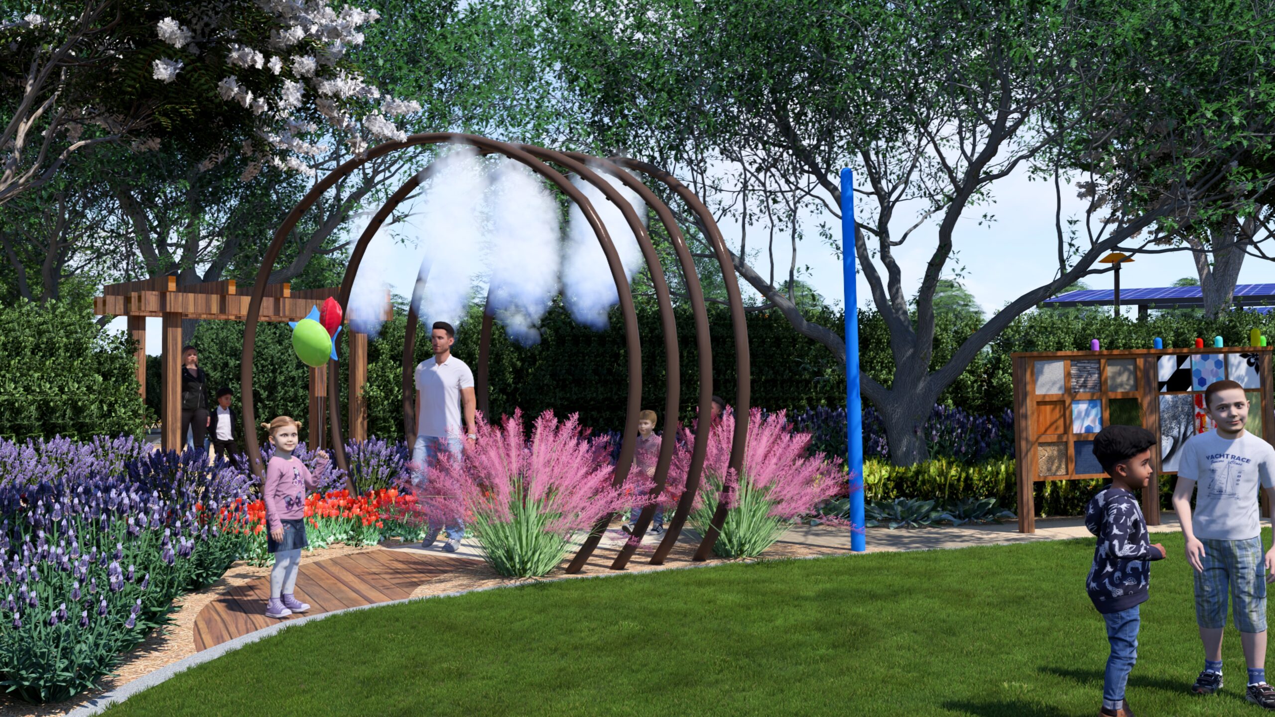 moon gate with water misters